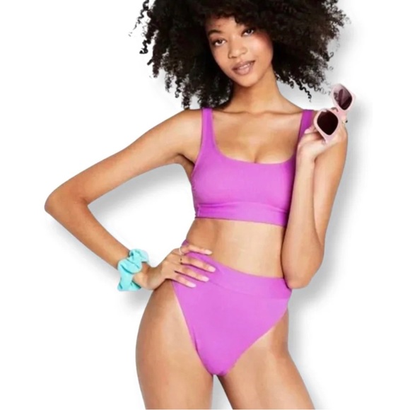 Stoney Clover Lane x Target High Waisted Ribbed Bikini Bottom Bright Purple - Picture 1 of 6